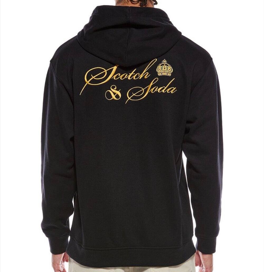 Scotch And Soda Amsterdam Men's Relaxed Fit Fleece Graphic Hoodie Black Size XL